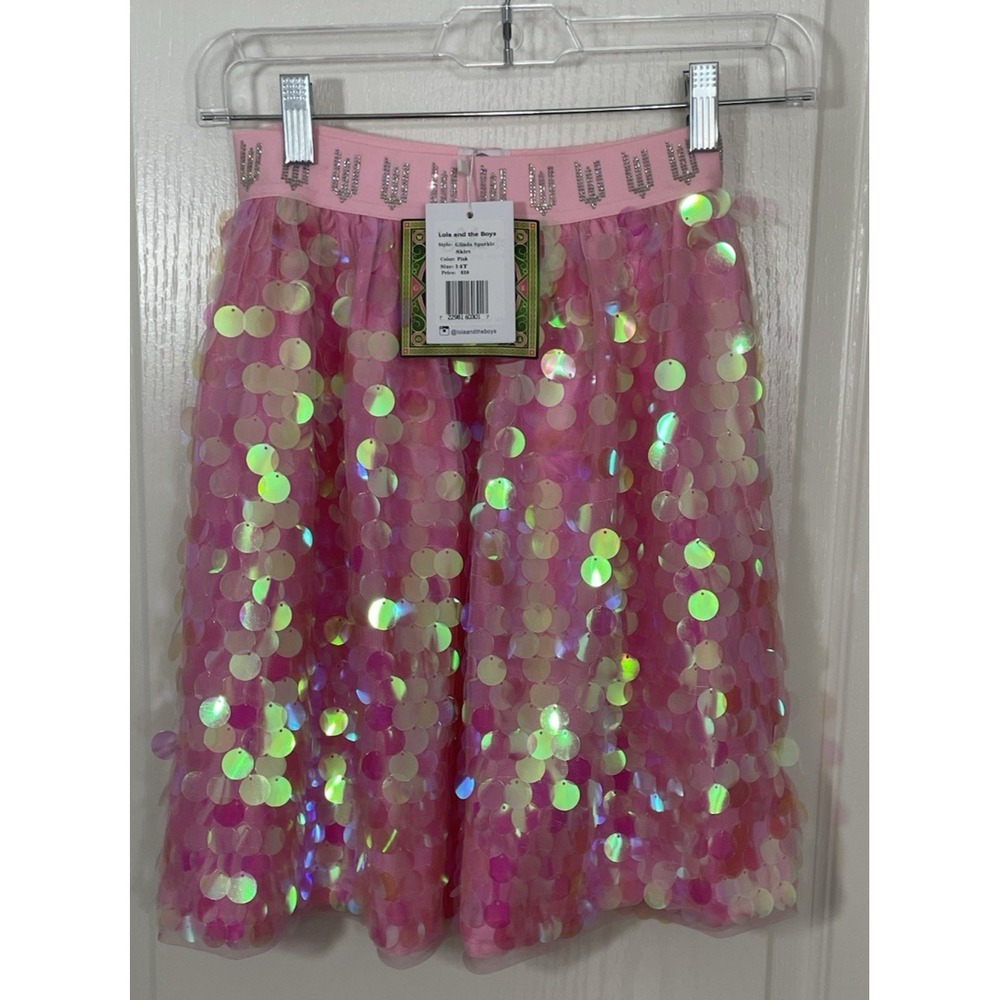 Lola and The Boys Girls Wicked Glinda Sparkle Skirt 14 Pink Shimmer Party Sequin